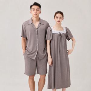 소프엘 여름 커플 잠옷 프리미엄 반팔 파자마 레이스 원피스 홈웨어 신혼부부(3컬러)