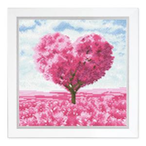 풍경 핑크 하트 트리 보석십자수 액자 세트 30x30
