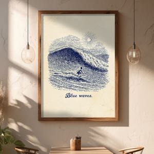 big big blue waves - 빈티지 레트로 서핑아트 포스터