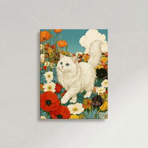 꽃 행운 양귀비 고양이 B 그림 힐링 인테리어 캔버스 액자 집사 집들이 선물