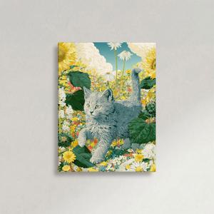 꽃 행운 해바라기 고양이 A 그림 힐링 인테리어 캔버스 액자 집사 집들이 선물