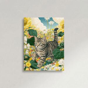 꽃 행운 해바라기 고양이 B 그림 힐링 인테리어 캔버스 액자 집사 집들이 선물