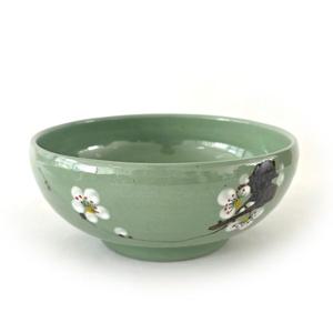 초록 분청 매화문 우동기 (지름 18 cm) 그릇 밥공기 찬기 접시 국대접 전통그릇