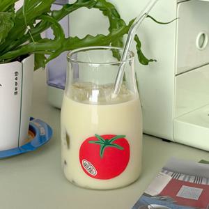 후르츠 토마토 내열유리컵 500ml 유리빨대 포함 아이스잔 물컵