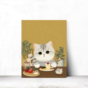 고양이 동물 벚꽃 카페 거실 현관 인테리어 그림 액자 21x26cm