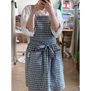 Handmade 블루체크 홈 카페 공방 앞치마 2종