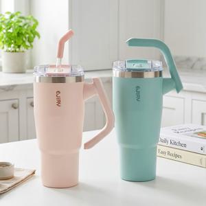 스윙핸들 빨대 텀블러 950ml 대용량 스텐 보온보냉 차량용 손잡이 텀블러