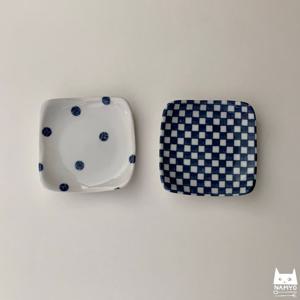 사각 종지 체크 도트 미니 접시