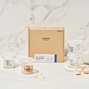 눈금 이유식 큰유리용기 270ml 사면결착캡 4조 선물세트(코코넛밀크)