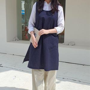 단추없는 네이비 블랙체크 앞치마