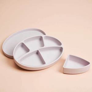 실리콘 흡착식판+나눔플레이트 2종 + 식판 컬러(민무늬) 뚜껑 세트