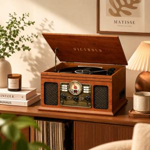 The Quincy 블루투스 턴테이블 스피커  CD 카세트 FM 라디오 지원