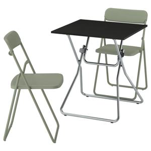 군데+비할스 테이블+접이식의자2 식탁세트 블랙/그린 67cm