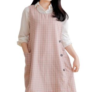로맨틱체크 원피스형 롱사이즈 앞치마 옆주머니형