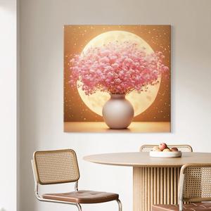 핑크 달항아리 풍수 황금 꽃그림 캔버스 인테리어 액자
