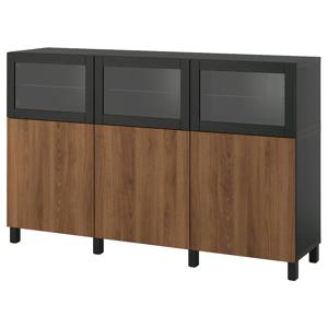 베스토+라프비켄+신드비크 수납장+도어 블랙브라운/호두나무 무늬 180x42x112cm