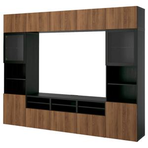 베스토+라프비켄 TV수납장+유리도어+터치레일 블랙브라운/호두나무 300x42x231cm