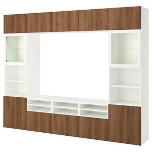베스토+라프비켄 TV수납장+유리도어+터치레일 화이트/호두나무 300x42x231cm