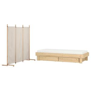 글람베리에트 침실가구2종 파티션+수납침대 소나무/카토르프 베이지 80-160x200cm