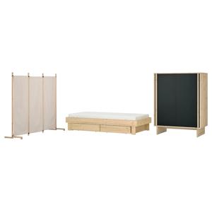 글람베리에트 침실가구3종 파티션+수납침대+옷장 소나무/베이지 80-160x200cm
