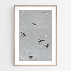빈티지 컬렉션 인테리어 액자 포스터 일본풍 그림 - Swallows and Rain