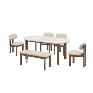 [추가10%] 오뜨 우드 세라믹식탁 6인세트 180cm 브라운_체어 4EA, 벤치 1EA