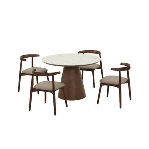 보테 세라믹 원형식탁 4인세트 110cm 브라운_보테 가죽체어4EA