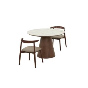 보테 세라믹 원형식탁 2인세트 110cm 브라운_보테 가죽체어2EA