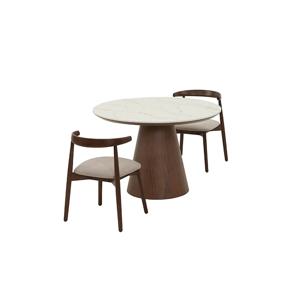 보테 세라믹 원형식탁 2인세트 110cm 브라운_보테 패브릭체어2EA