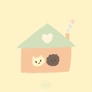 The Cat and the Puppy Want to Stay Home. 미니 패브릭포스터