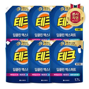 테크 딥클린 실내건조 액체세제 리필 1.7L (드럼/일반 택1) x 6개