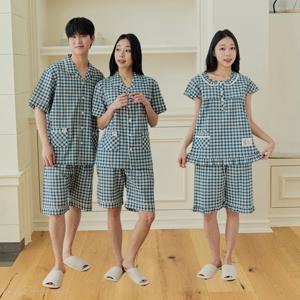 국산 선염 면카바링 에어리핏 포티체크 커플잠옷 반팔상하세트 여름잠옷 파자마