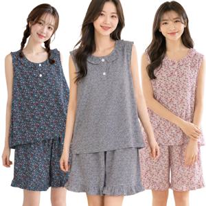 여성 여름 홈웨어 인조인견 플라워 나시 반바지 프릴 파자마 상하세트