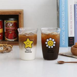 스마일 레터링 유리컵 데이지 별 2type 커피 맥주 물 잔