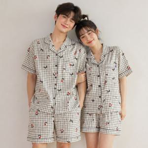 체리리본 요루면 스트라이프 여름 커플잠옷 반팔 파자마