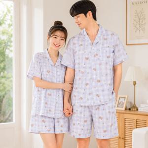 베어리나잇 요루면 체크 여름 커플잠옷 반팔 파자마