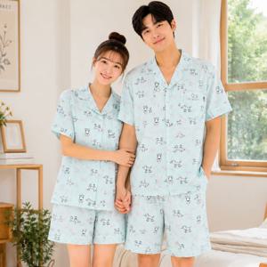 리본푸들 요루면 스트라이프 여름 커플잠옷 반팔 파자마
