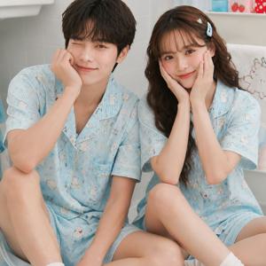 민트버디 요루면 스트라이프 여름 커플잠옷 반팔 파자마