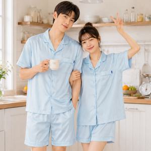 클리어실크 커플 반팔잠옷 여름 파자마 상하의 세트