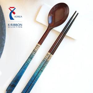 대한민국 우수공예품 선정 하이엔드 파도 옻칠 나무 수저세트 5colors