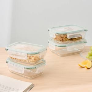 오븐유리 스팀홀 직사각 밀폐용기 4P세트 370ml 2P, 640ml 2P