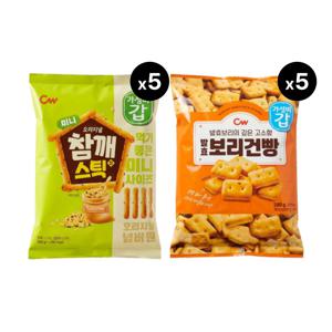 청우 미니 참깨스틱 진 280g 5개 + 발효 보리건빵 280g 5개