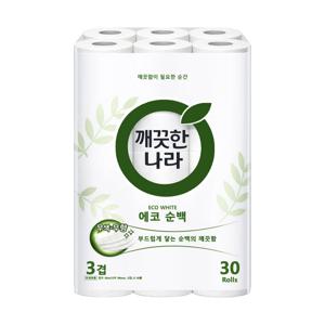 깨끗한나라 3겹 에코순백 화장지 30m 30롤 1팩