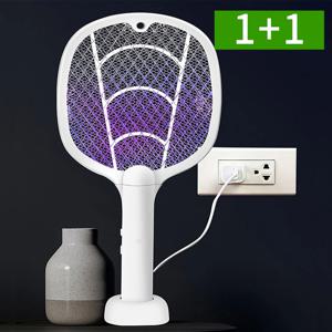 1+1 USB 충전식 전기모기채 벌레 파리채 LED램프 전자모기채