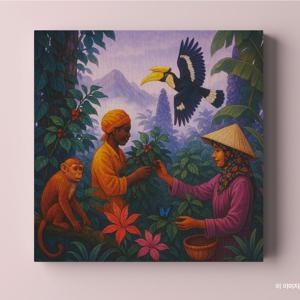 카페에 어울리는 그림 액자 캔버스 커피 열매 수확하는 여인들 카페데코 홈데코 인테리어