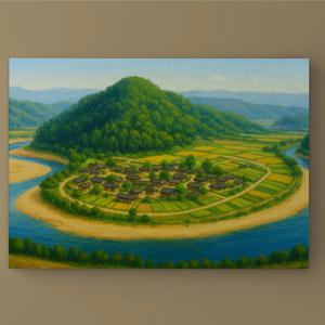 하회마을 풍경화 명당도 캔버스 액자 한국화 풍경화 풍수지리 산수화 캔버스 그림 액자