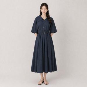 JJ지고트 벨티드 와이드 칼라 플레어 원피스 GR5A0OPJ21