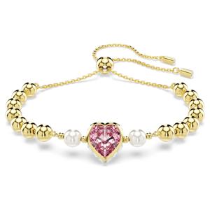 Imber 브레이슬릿, 크리스털 펄, 하트 컷, 하트, 핑크, 18K 골드 피니시