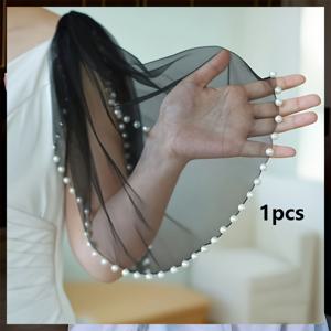 TEMU 고급 블랙 숄더피스 브라이덜 슬리브 웨딩 신부 들러리 드레스 스트랩 드레스 탈착식 숄 튤