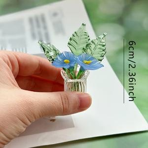 TEMU 수공예 유리 미니 꽃 장식품 6개 세트 - 잎사귀와 꽃병이 포함된 사실적인 칼라 백합 부케 3개, 생일, 결혼식, 선물, 테이블 장식 또는 사무실 장식용 수집용 테이블 센터피스